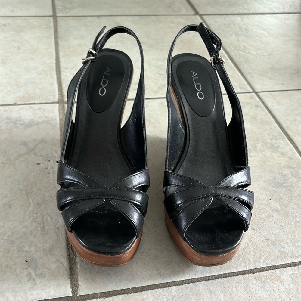 Black sling back wedge